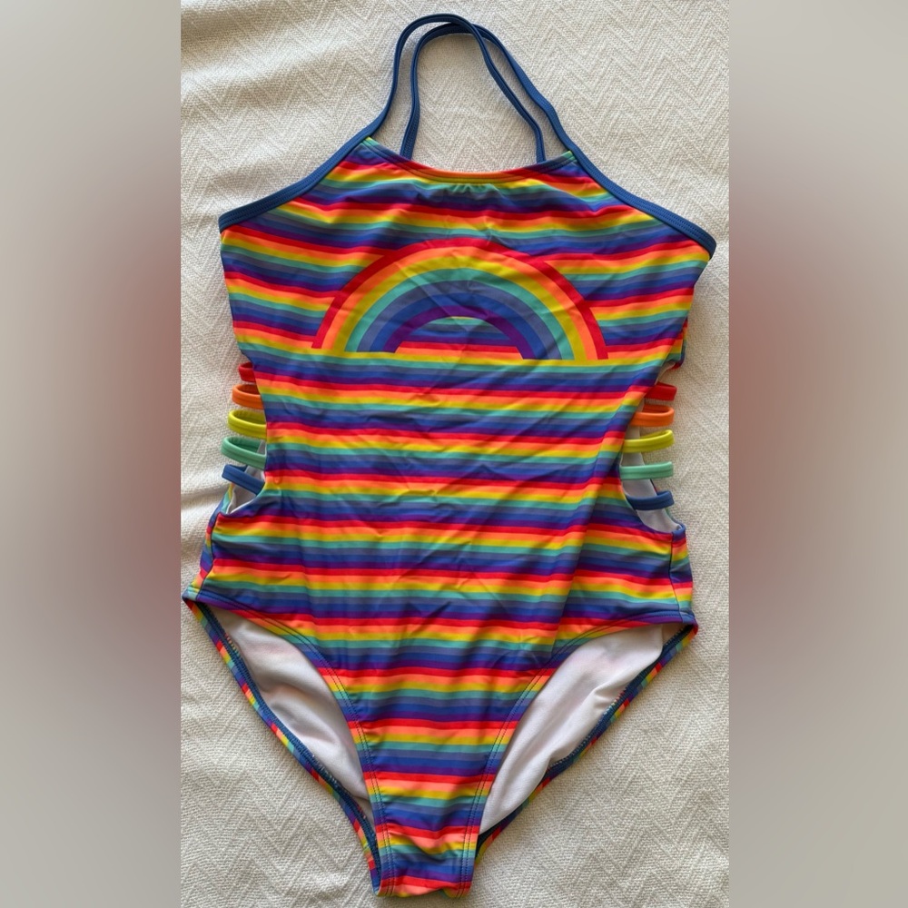 Angel Beach Rainbow Striped One Piece Swimsuit Size 16